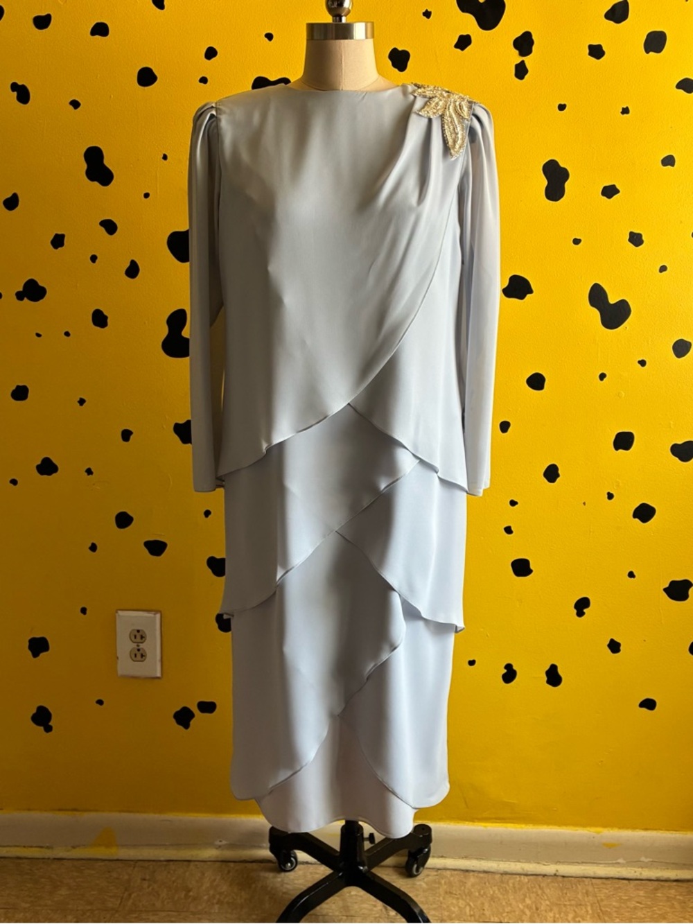 Vintage Mina Dress Grey Beaded Midi Formal Elegant Church Mother Of Bride